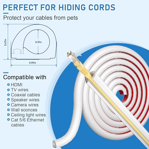 Xfopz 13.2ft Side Open One Cord Hider for Wall Mounted Tv,Extension Cable Cover to Hide Conceal Cords Along Wall,Wire Raceway Management Cable Concealer Channel,Electric Cord Organizer Wiremold - Image 2