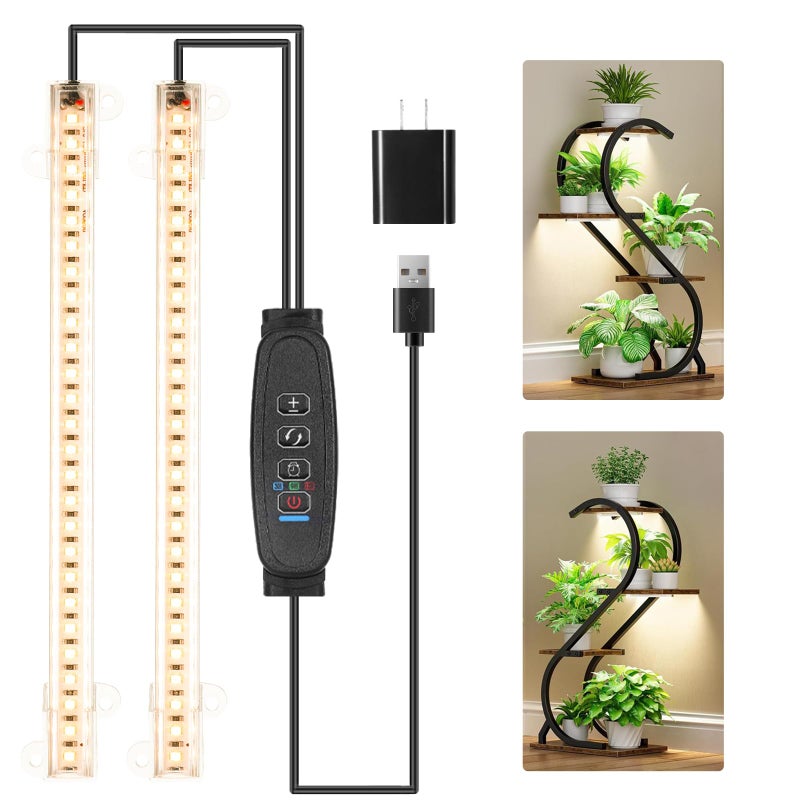 RWNTAO 8.6'' Mini LED Grow Light Strips, Full Spectrum 3000K, 52 LED Plant Light with 3/9/12H Timer, 10 Dimmable Levels for Seedling, Succulent and Plant Shelf, 2 Head - Image 1