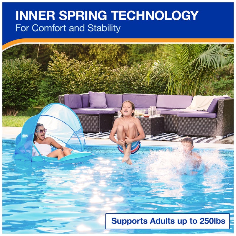 SwimWays سوان وايز سبرينغ فلوات بريميوم ركلينر مع مظلة، لوكر للسباحة، عوامات سباحة قابلة للنفخ للبالغين مع تضخيم سريع للأعمار 15 وما فوق، أزرق سماوي - Image 4