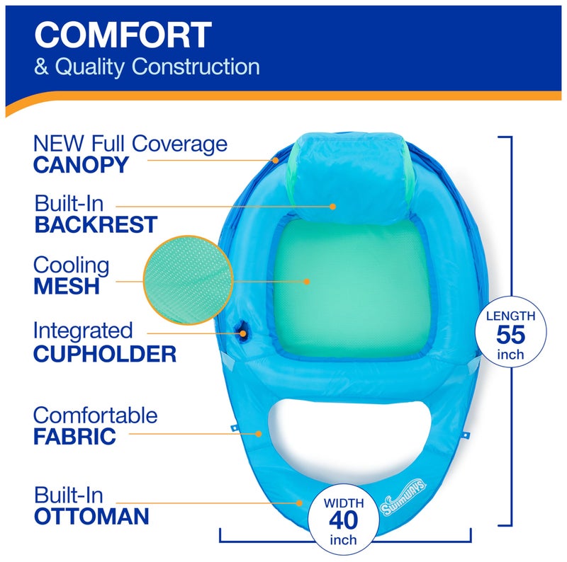 SwimWays سوان وايز سبرينغ فلوات بريميوم ركلينر مع مظلة، لوكر للسباحة، عوامات سباحة قابلة للنفخ للبالغين مع تضخيم سريع للأعمار 15 وما فوق، أزرق سماوي - Image 3