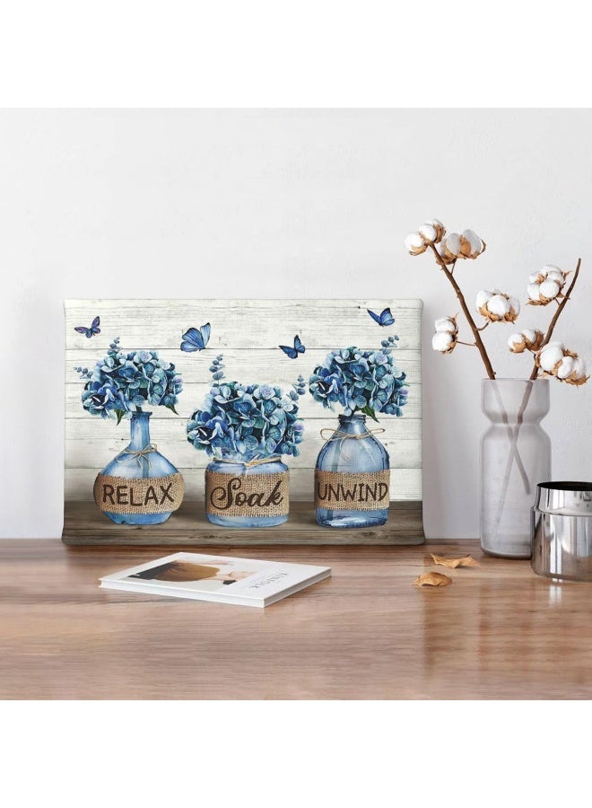 Tijuboni Farmhouse Bathroom Decor Wall Art Navy Blue Hydrangea Flower Bathroom Pictures Canvas Prints Country Relax Soak Unwind Sign Artwork Modern Home Decor for Bathroom Framed Ready to Hang 8"x12" - Image 2