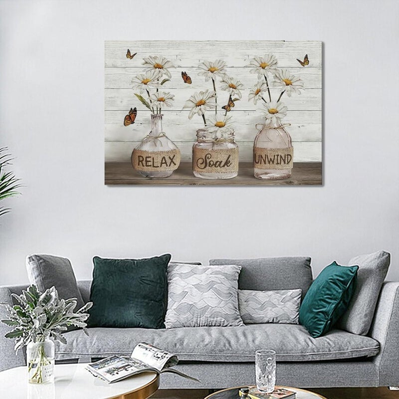 Tijuboni Farmhouse Bathroom Decor Wall Art Navy Blue Hydrangea Flower Bathroom Pictures Canvas Prints Country Relax Soak Unwind Sign Artwork Modern Home Decor for Bathroom Framed Ready to Hang 8"x12" - Image 5
