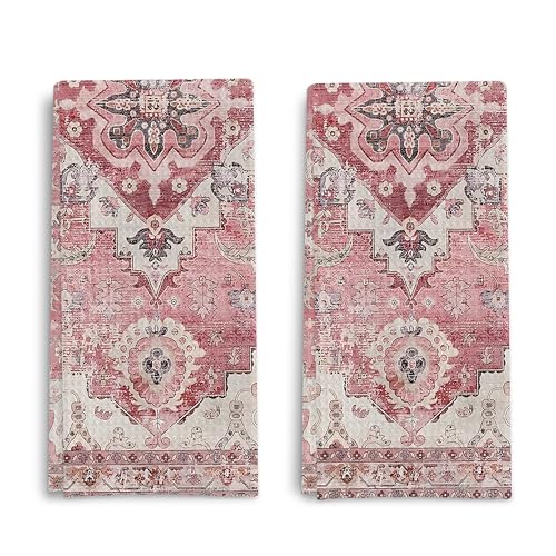 Qpenm Pink Bohemia Kitchen Towels Set of 2,Antique Oriental Decorative Hand Towels for Bathroom, Boho Dish Towels Tea Towels,16x24 Inches - Image 1