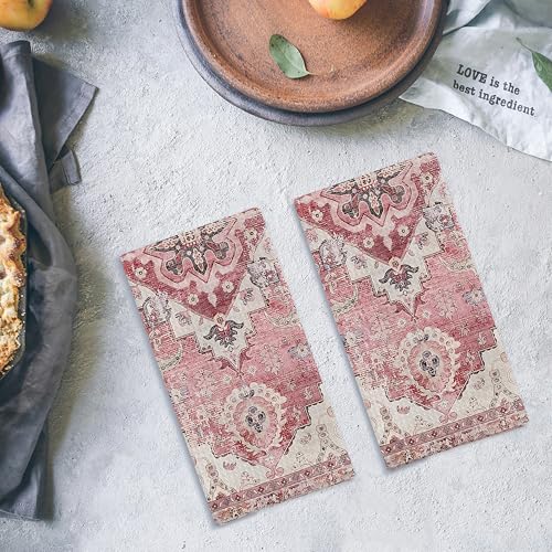 Qpenm Pink Bohemia Kitchen Towels Set of 2,Antique Oriental Decorative Hand Towels for Bathroom, Boho Dish Towels Tea Towels,16x24 Inches - Image 4