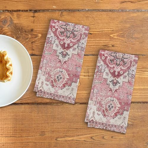 Qpenm Pink Bohemia Kitchen Towels Set of 2,Antique Oriental Decorative Hand Towels for Bathroom, Boho Dish Towels Tea Towels,16x24 Inches - Image 3