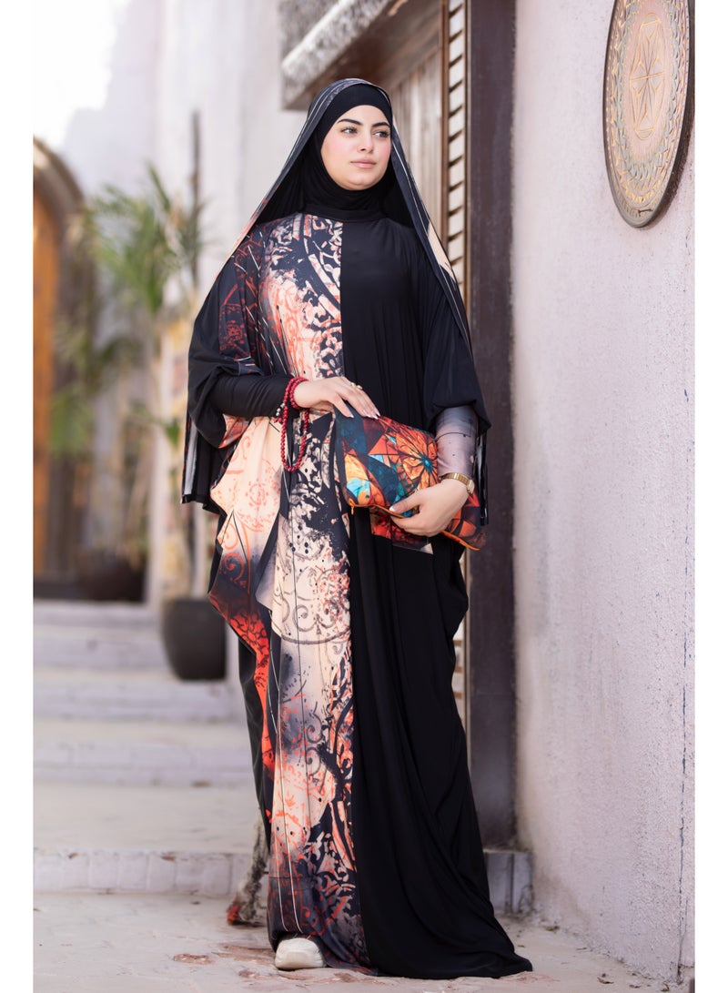SATR HIJABI Women Printed Isdal Prayer Set – Full Coverage 2-Piece Prayer Outfit with Pocket, Soft Breathable Modest Islamic Wear Black Red Beige - Image 2