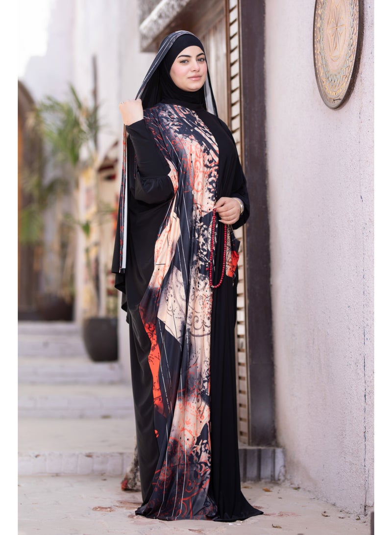 SATR HIJABI Women Printed Isdal Prayer Set – Full Coverage 2-Piece Prayer Outfit with Pocket, Soft Breathable Modest Islamic Wear Black Red Beige - Image 5