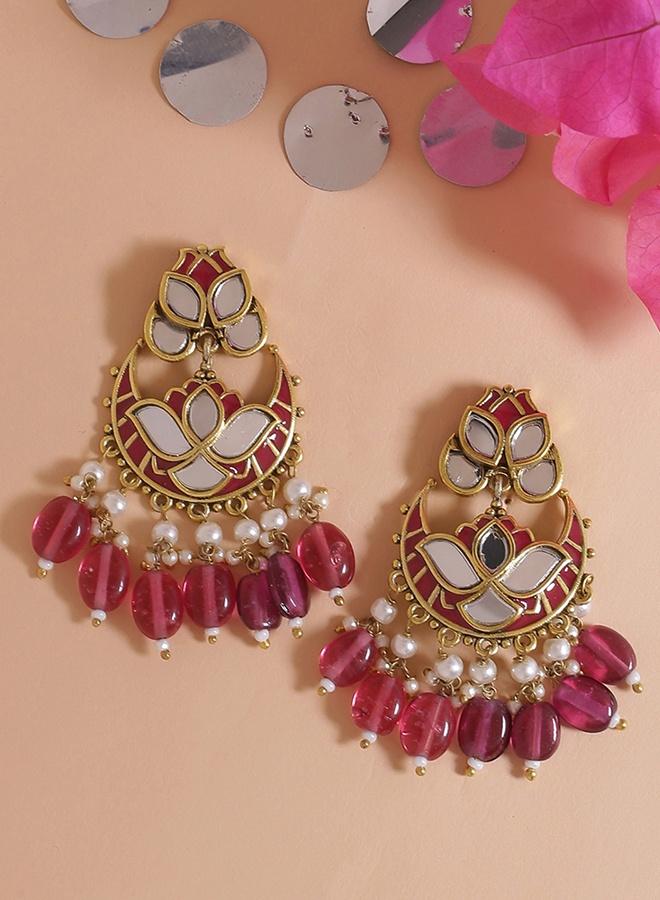 VOYLLA Thikri Floral and crescent Motifs Earrings - Image 1