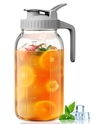 OneDream Glass Pitcher with Lid 64 oz Large Mason Jar Wide Mouth Sun Tea Glass Jar for Outside Iced Tea Pitcher for Cold Beverages Breast Milk and Home Entertaining