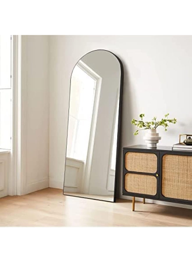 Decorhills Arched Full Length Mirror 185 x 65 CM | Modern Black Aluminum Frame | Wall Mounted & Floor Standing Mirror | Large Bedroom Dressing Mirror | Full Body Mirror for Living Room & Home Office