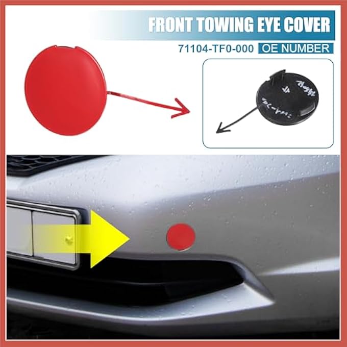 rayihni غطاء خطاف السحب الأمامي لسيارة هوندا جاز فيت GE 2008-2010 71104-TF0-000 قطع غيار سيارات حمراء - Image 2