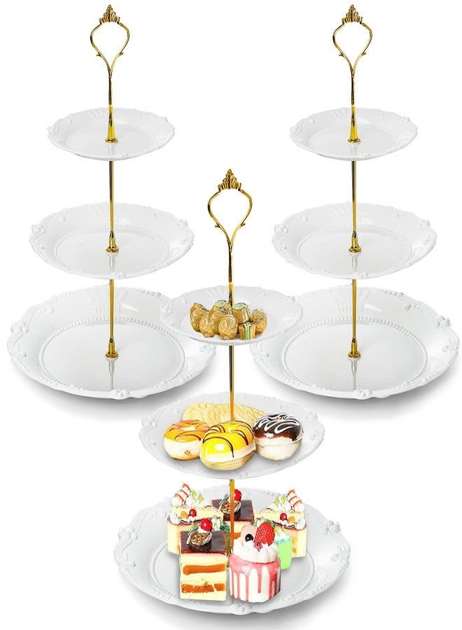 Fasmov 3 Pack Plastic Cupcake Stand, 3 Tier Cupcake Stand Dessert Plates Cake Fruit Candy Display Tower Reusable Pastry Platter for Wedding Birthday Baby Shower Tea Party Decorations - White - Image 1