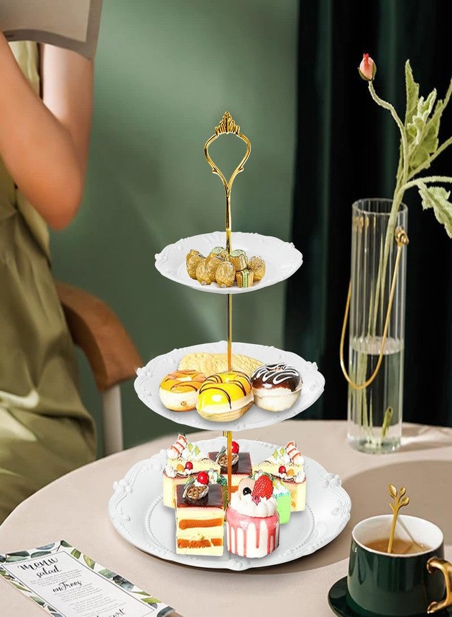 Fasmov 3 Pack Plastic Cupcake Stand, 3 Tier Cupcake Stand Dessert Plates Cake Fruit Candy Display Tower Reusable Pastry Platter for Wedding Birthday Baby Shower Tea Party Decorations - White - Image 5