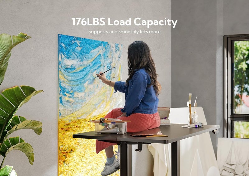 Claiks مكتب وقوف كهربائي، مكتب قابل لضبط الارتفاع، 40x24 بوصة مكتب منزلي للجلوس والوقوف مع لوحة توصيل، إطار c/سطح أسود - Image 4
