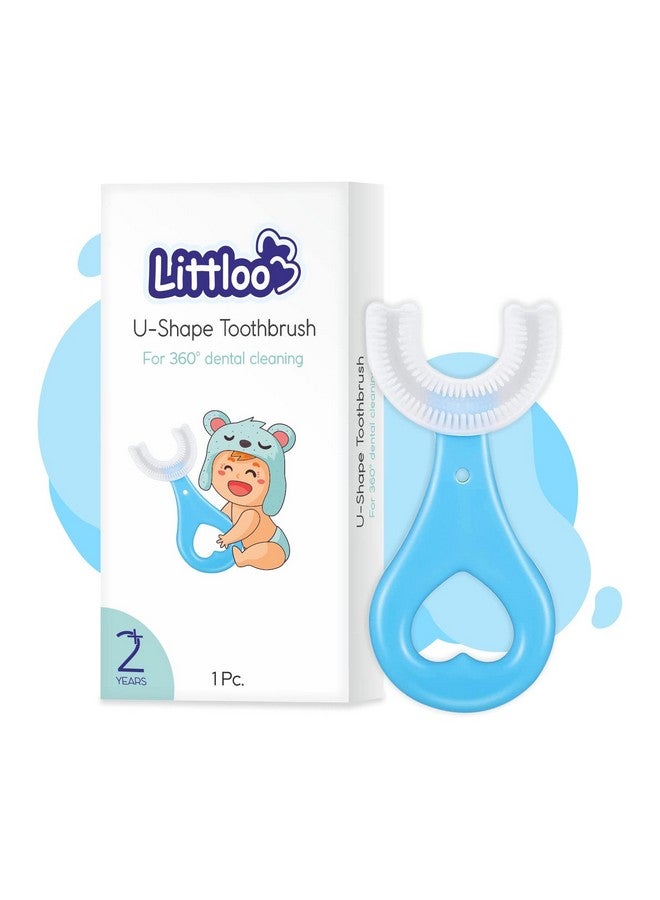LITTLOO Baby U -Shaped Silicone Manual Tooth Brush With Soft & Elastic Bristles For Complete 360 Degree Dental Cleaning, Specially Designed For Toddlers & Children - (Blue) - Image 1