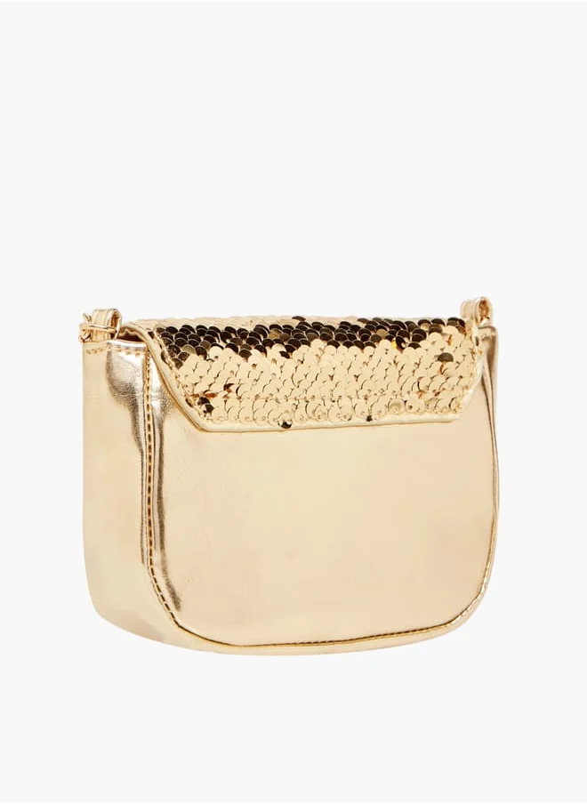 باربي Girls All-Over Embellished Crossbody Bag with Button Closure