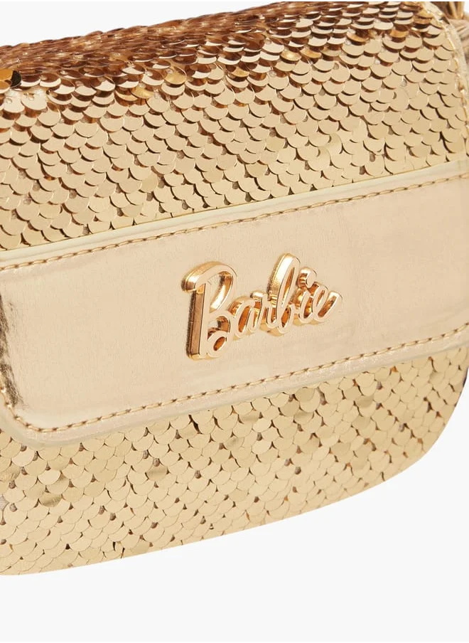 باربي Girls All-Over Embellished Crossbody Bag with Button Closure