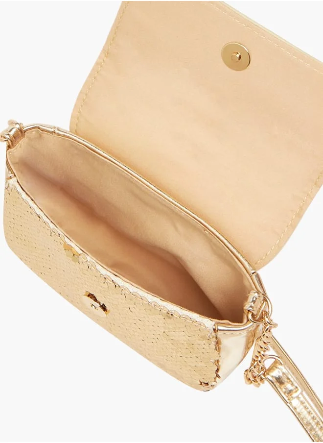 باربي Girls All-Over Embellished Crossbody Bag with Button Closure