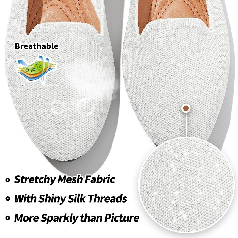 BABUDOG Women's Sparkly Flats Shoes Shiny Mesh Loafers Shoes Soft Memory Foam Flats(Sparkly White.US6) - Image 3