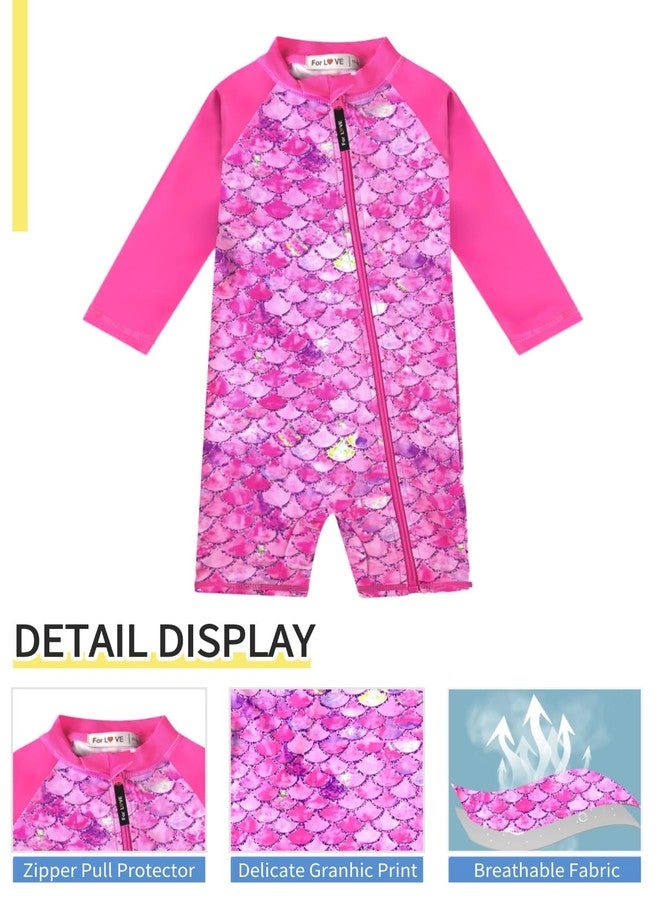 weVSwe Infant Swimsuit Girl Sun Protection Uv Suit Toddler Baby Swimsuit Girl Long Sleeve with Zipper Rose Red Fish Scales 6-12 Months - Image 4