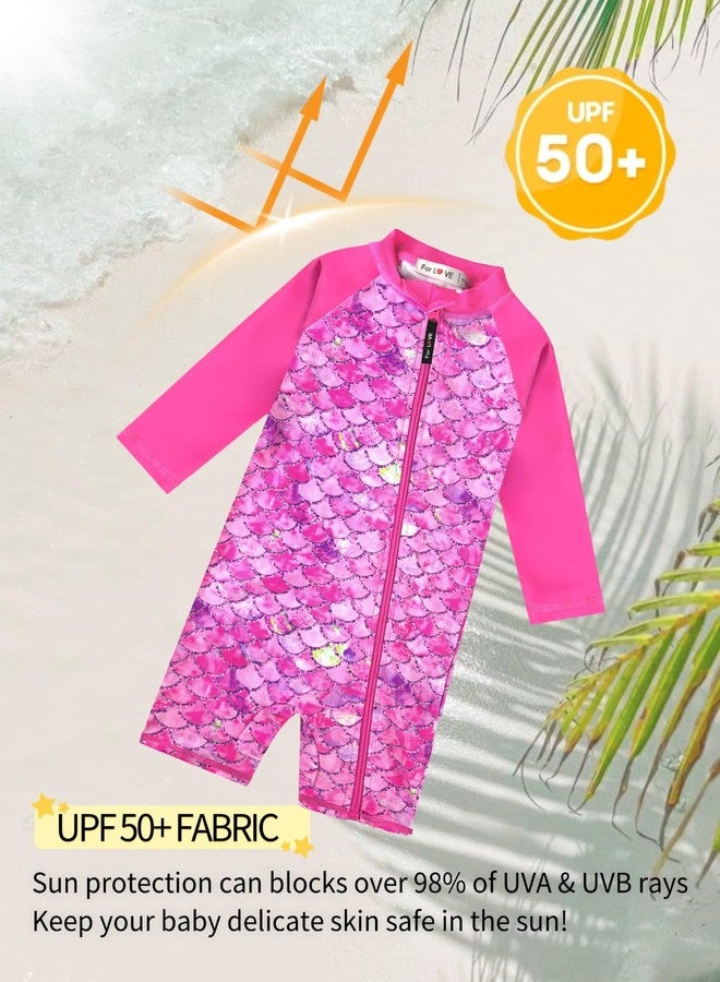 weVSwe Infant Swimsuit Girl Sun Protection Uv Suit Toddler Baby Swimsuit Girl Long Sleeve with Zipper Rose Red Fish Scales 6-12 Months - Image 3