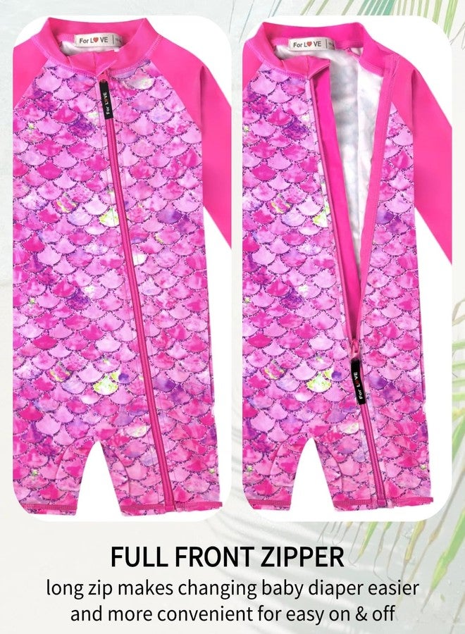 weVSwe Infant Swimsuit Girl Sun Protection Uv Suit Toddler Baby Swimsuit Girl Long Sleeve with Zipper Rose Red Fish Scales 6-12 Months - Image 2