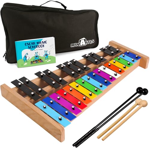 MINIARTIS Glockenspiel Xylophone | Full Size Glockenspiel Xylophone 27 Note Colorful Metal Keys for Adults & Kids | Percussion Musical Instrument Includes 2 Wooden Beaters, Songbook and Carry Case - Image 1