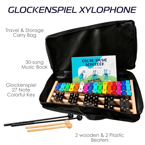 MINIARTIS Glockenspiel Xylophone | Full Size Glockenspiel Xylophone 27 Note Colorful Metal Keys for Adults & Kids | Percussion Musical Instrument Includes 2 Wooden Beaters, Songbook and Carry Case - Image 2