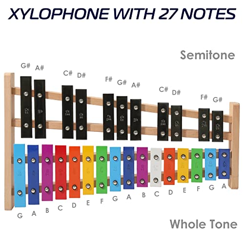 MINIARTIS Glockenspiel Xylophone | Full Size Glockenspiel Xylophone 27 Note Colorful Metal Keys for Adults & Kids | Percussion Musical Instrument Includes 2 Wooden Beaters, Songbook and Carry Case - Image 3