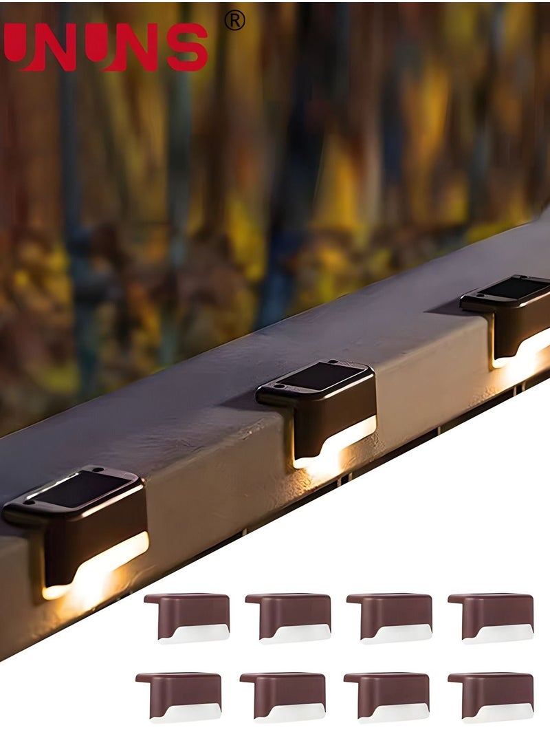 UNUNS Solar Step Lamp,8 Pack Waterproof LED Solar Deck Light,Decor Solar Lights For Railing,Stairs,Fence,Post,Yard And Driveway,Brown  - Image 1