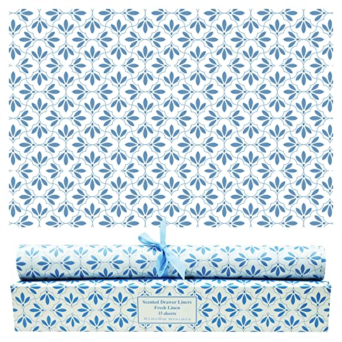 SCENTORINI 15 Sheets Drawer Liners for Dresser, Linen Scented Drawer Liners, Drawer Paper Liner 14.3x19.5 Inch, for Fragrant Drawer Liners for Home Shelf Closet - Image 1
