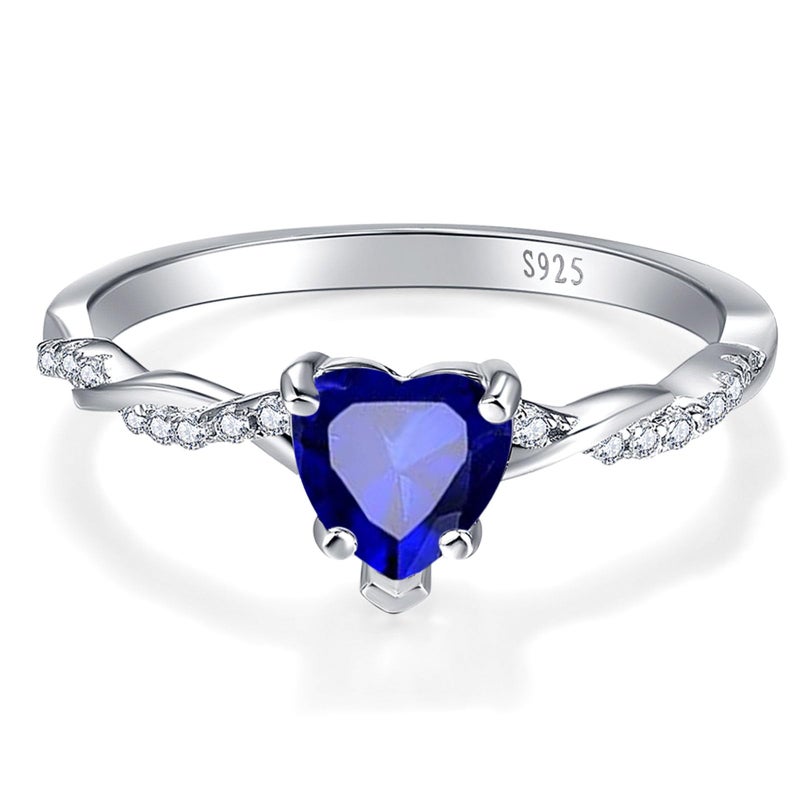 Yaresul 1.25ct Blue Heart Ring Sterling Silver Blue Sapphire Ring for Womens Sapphire Engagement Ring Promise Ring September Birthstone Jewelry Token of Love Gifts Size 7 - Image 2