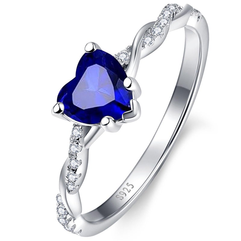 Yaresul 1.25ct Blue Heart Ring Sterling Silver Blue Sapphire Ring for Womens Sapphire Engagement Ring Promise Ring September Birthstone Jewelry Token of Love Gifts Size 7 - Image 1