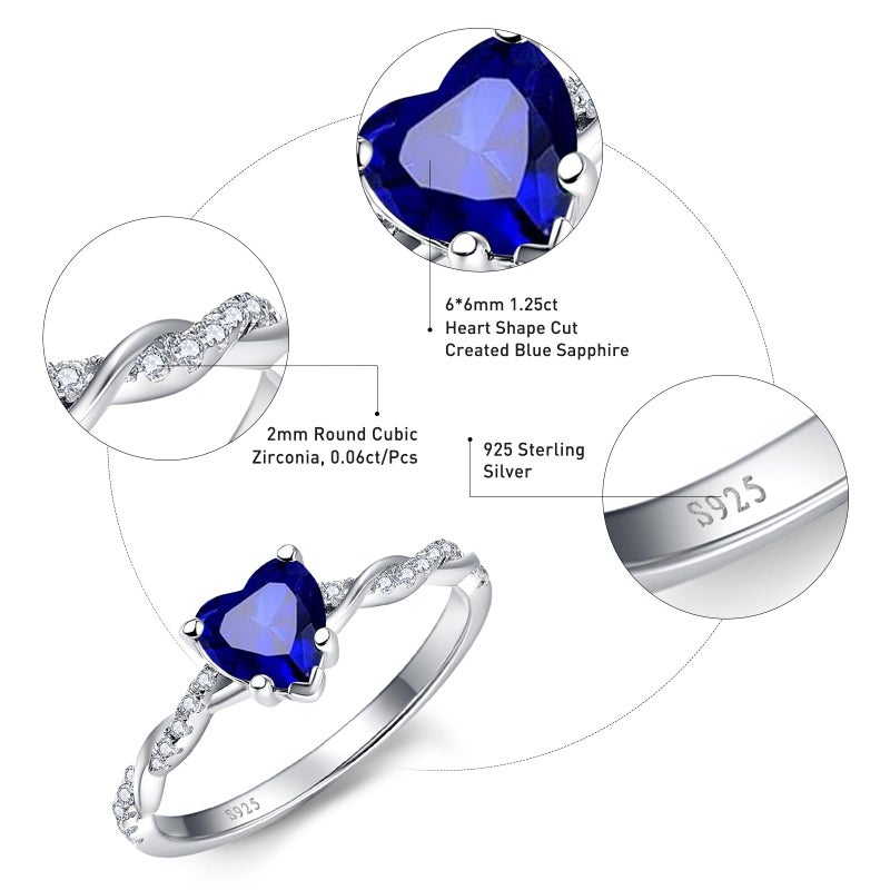 Yaresul 1.25ct Blue Heart Ring Sterling Silver Blue Sapphire Ring for Womens Sapphire Engagement Ring Promise Ring September Birthstone Jewelry Token of Love Gifts Size 7 - Image 3