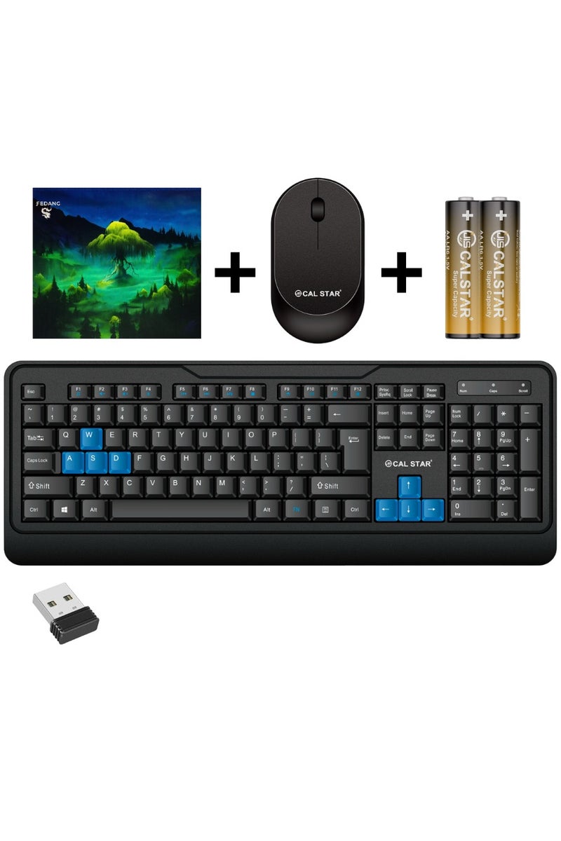 CAL STAR HK-280 Portable Wireless Keyboard and Mouse Combo with 2 Extra Batteries and Mouse Pad– 2.4GHz Wireless Connection, Ergonomic Design for Comfort, Quiet Keys, Numeric Keypad, Windows Compatible, Ideal for Office and Home Use - Image 1