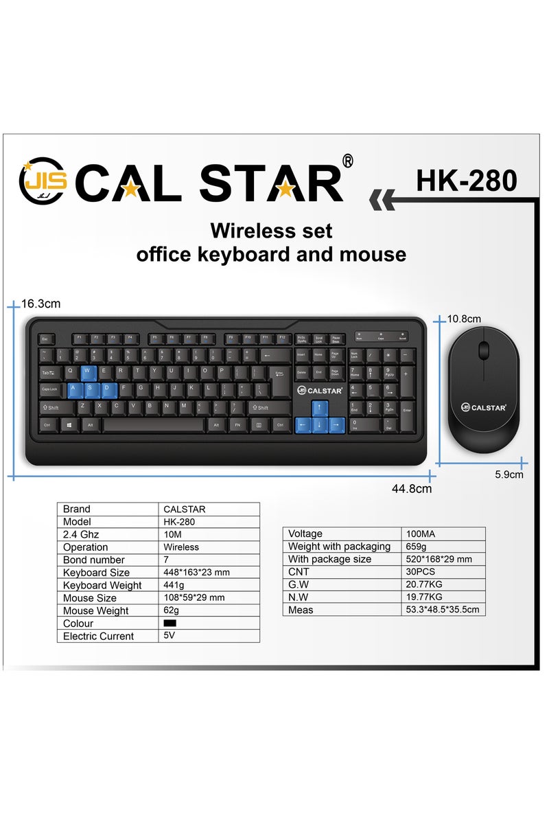 CAL STAR HK-280 Portable Wireless Keyboard and Mouse Combo with 2 Extra Batteries and Mouse Pad– 2.4GHz Wireless Connection, Ergonomic Design for Comfort, Quiet Keys, Numeric Keypad, Windows Compatible, Ideal for Office and Home Use - Image 4