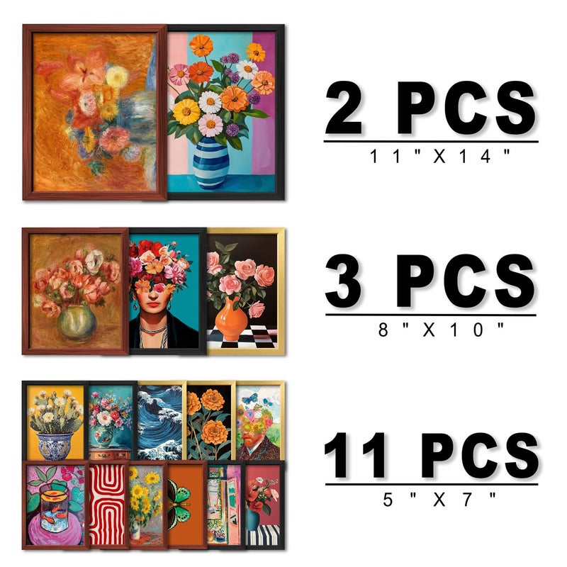 ANERZA 16 PCS Framed Eclectic Wall Art Decor, Mid Century Modern Maximalist Home Gallery Wall Frame Set Prints for Bedroom Bathroom, Colorful Posters for Living Room Aesthetic, Floral Artwork Collage Kit - Image 2