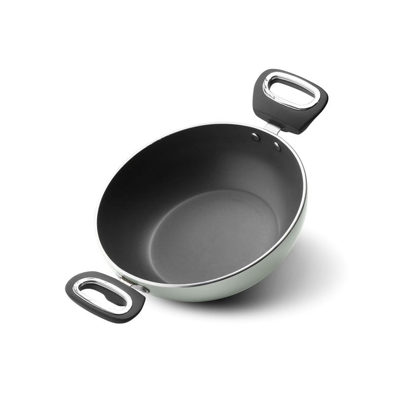 VAYA Hautechef Non-Stick Kadai with Glass Lid 16cm, 3-Layer ILAG Swiss Coating, PFOA-Free, Induction Friendly, with Soft-Touch Grey Handle, Color - Winter Mint - Image 4
