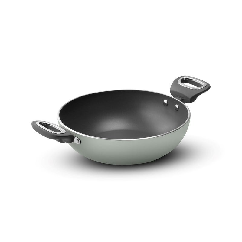 VAYA Hautechef Non-Stick Kadai with Glass Lid 16cm, 3-Layer ILAG Swiss Coating, PFOA-Free, Induction Friendly, with Soft-Touch Grey Handle, Color - Winter Mint - Image 3