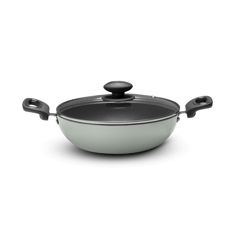 VAYA Hautechef Non-Stick Kadai with Glass Lid 16cm, 3-Layer ILAG Swiss Coating, PFOA-Free, Induction Friendly, with Soft-Touch Grey Handle, Color - Winter Mint - Image 2