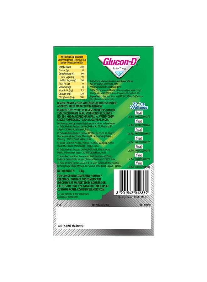 Glucon-D Regular Glucose Powder(1kg, Refill)| For Tasty Glucose Drink| Provides Instant Energy| Vitamin D2 Supports Immunity - Image 2