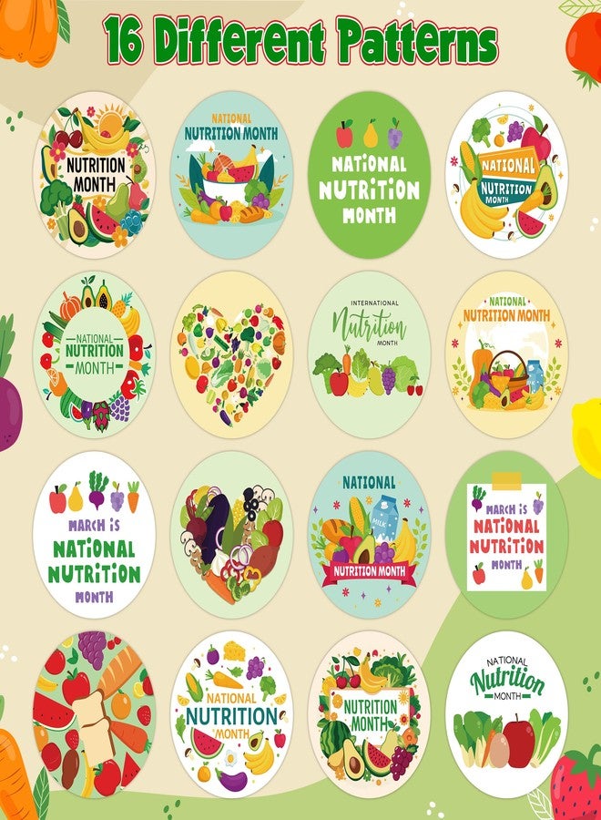 A1diee National Nutrition Month Stickers - 1000Pcs Colorful Healthy Vegetables and Fruits Food National Nutrition Month Decals for Teachers Student School Laptop Guitar Luggage Party Gifts, 16 Dsigns - Image 3