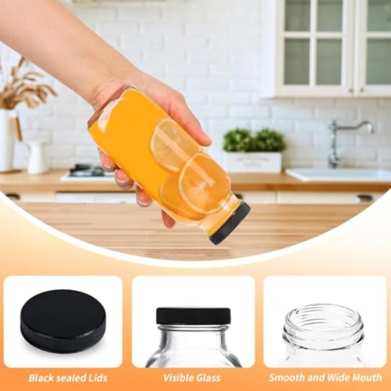 Winsoya Glass Juice Bottle with Lid, Reusable Juice Containers, Water Cups with Straw, Spout Lids for Juice, Smoothie, Coffee, Milk - 480ml - 8pcs - Image 4