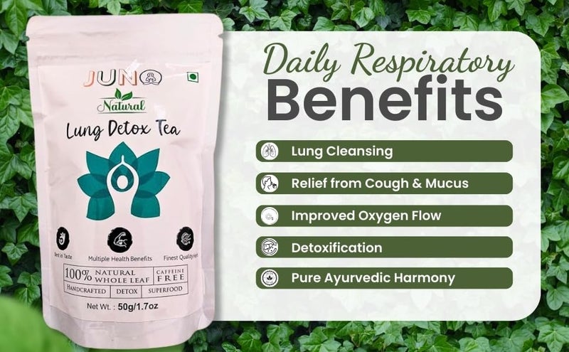 JUNO Natural شاي جونو الطبيعي لتنظيف الرئة - مزيج عشبي لدعم صحة الجهاز التنفسي وتنظيف الرئتين - 50 جرام - Image 4