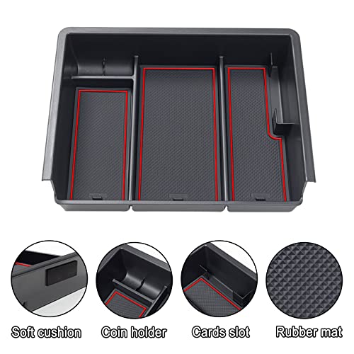 JKCOVER Center Console Organizer Compatible with Chevy Silverado/GMC Sierra 2014 2015 2016 2017 2018 1500/2500/3500HD Accessories Console Compartment Storage Tray -Bucket Seats ONLY (Red Trim) - Image 4