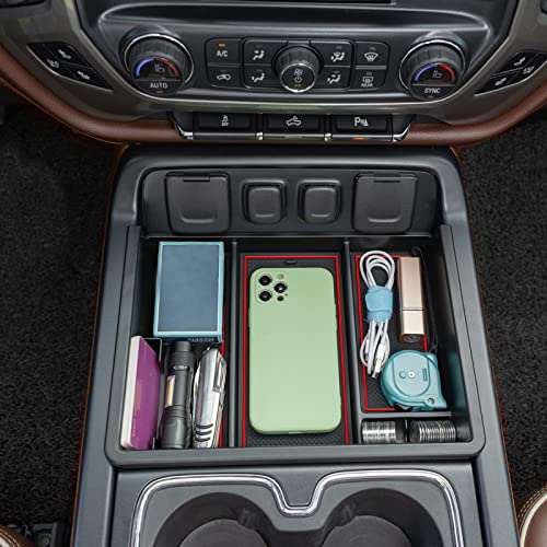 JKCOVER Center Console Organizer Compatible with Chevy Silverado/GMC Sierra 2014 2015 2016 2017 2018 1500/2500/3500HD Accessories Console Compartment Storage Tray -Bucket Seats ONLY (Red Trim) - Image 5