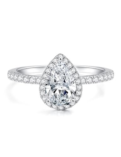 IMOLOVE Pear Shaped Engagement Ring, Moissanite Rings for Women, Promise Rings for Her 2CT D Color VVS1 Clarity Teardrop Halo Engagement Ring 925 Sterling Silver with 18K Gold Plated Size 11 - Image 1