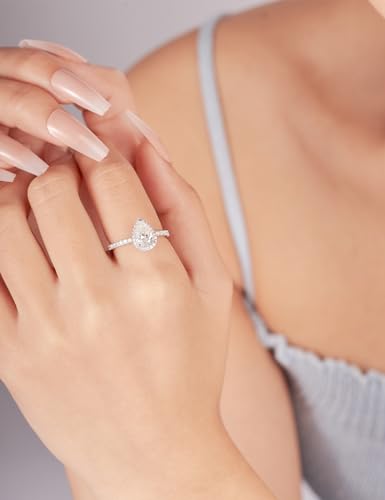IMOLOVE Pear Shaped Engagement Ring, Moissanite Rings for Women, Promise Rings for Her 2CT D Color VVS1 Clarity Teardrop Halo Engagement Ring 925 Sterling Silver with 18K Gold Plated Size 11 - Image 3