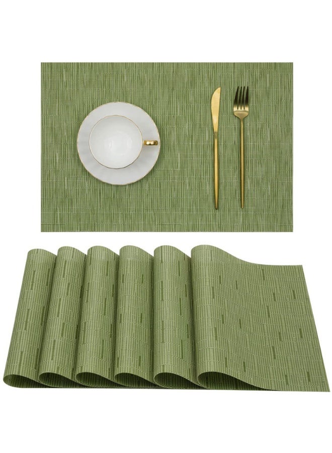 طقم مفارش أطباق من 6 قطع منسوجة بشكل متقاطع مقاوم للحرارة ومانع للانزلاق لطاولة الطعام، مفارش طاولة منسوجة من الفينيل PVC متينة وقابلة للغسل - Image 1