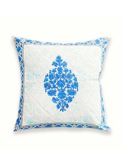 OJARIYA Non-Allergenic Quilted Premium Organic Cotton  Hand Block Printed Indigo Cushion Cover 40 Cm X 40 Cm  - Image 1